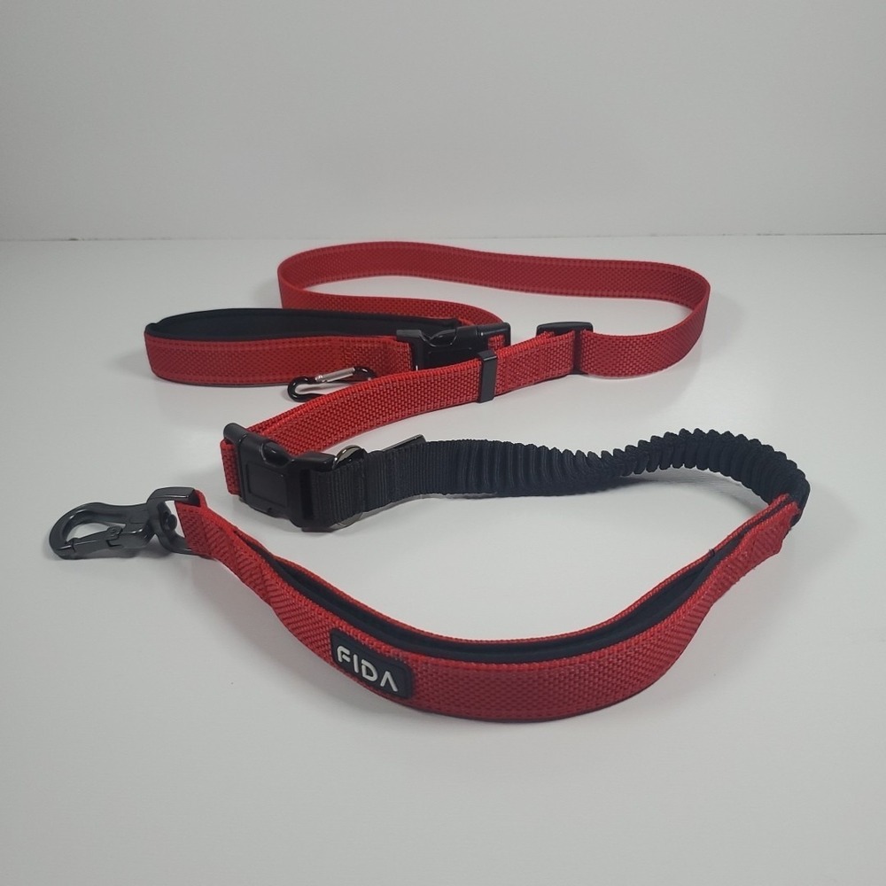Fida Dog Leash 2-in-1 Hand-Held‎ or Waist-Worn Red 5' Foot